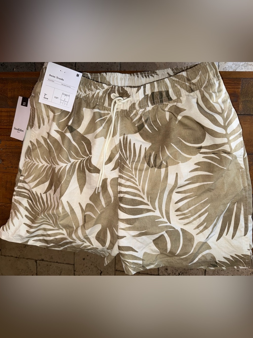 Target Men's Beige and White Tropical Swim Trunks